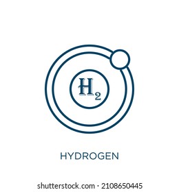 Wasserstoffsymbol. Dünne lineare Wasserstoffumrandung Symbol einzeln auf weißem Hintergrund. Linear-Vektor-Wasserstoffzeichen, Symbol für Web und Mobilfunk