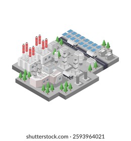 Hydrogen microgrid with solar panels isometric in vector