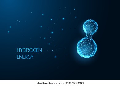 Hydrogen molecule microscopic view on dark blue background. Alternative energy sources concept. 