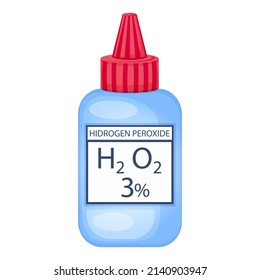 Hydrogen peroxide 3% in a plastic bottle with red cap cartoon vector illustration isolated on a white background.