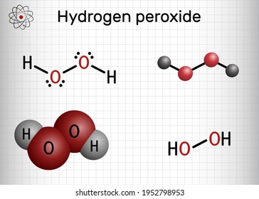 Hydrogen Peroxide, perhydrol, H2O2 molecule. It is peroxide, oxidizing agent with disinfectant, antiviral, anti-bacterial activities. Sheet of paper in a cage. Vector illustration