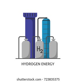 Hydrogen Plant Icon In Flat Style. Renewable Energy Production Symbol Isolated On White Background.