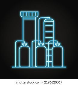 Hydrogen Plant Neon Icon In Line Style. Renewable Energy Production, Green Power. Vector Illustration.