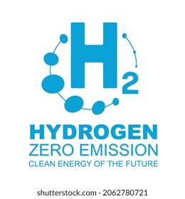 Hydrogen Power H2 Zero Emission logo icon isolated on white background. H2  sign Clean energy of the Future in blue color. Vector illustration. Eps 10 vector file.