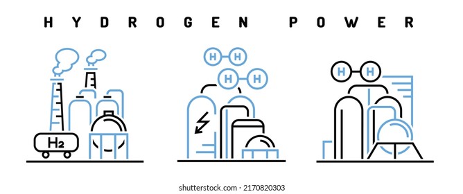 Hydrogen Power Station Icon. Water-power Plant Sign. Renewable Energy Source. Ecology Concept. Editable Vector Illustration In Modern Outline Style Isolated On A White Background.