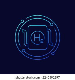hydrogen power system icon, h2 energy source, linear design
