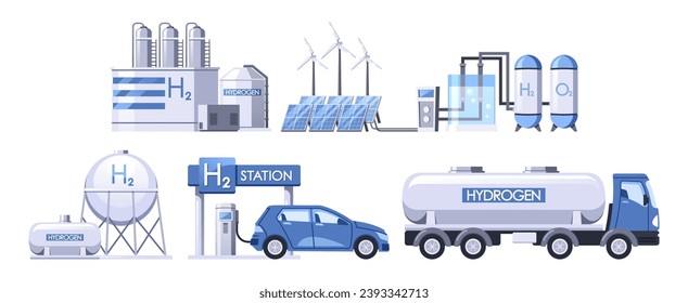 Hydrogen Production Involves Extracting Hydrogen From Natural Gas, Water, Biomass Through Processes Vector Illustration