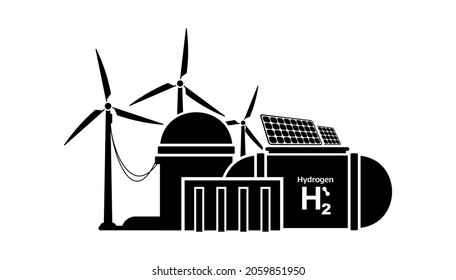 Hydrogen production using renewable energy sources. Vector icon on transparent background