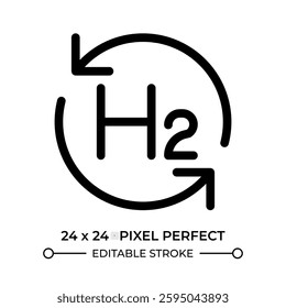 Hydrogen recycling glyph ui icon. H2 recovery for industrial purposes. Eco friendly manufacturing process. Black solid silhouette symbol vector. User interface element isolated, pixel perfect