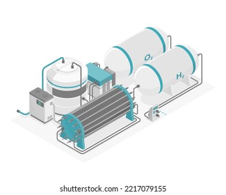 hydrogen storage h2 energy power plant production green power ecology system layout diagram blue isometric vector