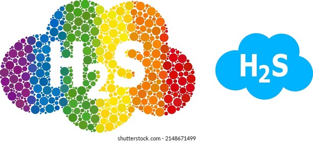 Hydrogen sulfide cloud mosaic icon of spheric dots in variable sizes and spectrum colored color hues. A dotted LGBT-colored hydrogen sulfide cloud for lesbians, gays, bisexuals, and transgenders.