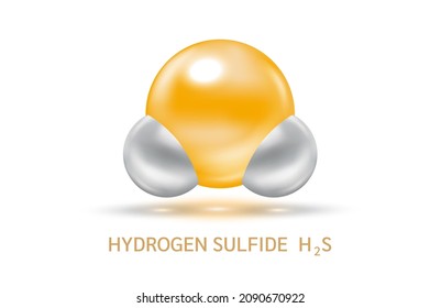 La molécula H2S de sulfuro de hidrógeno es un modelo científico de fórmulas grises y químicas. Ecología y concepto bioquímico. Contaminación de las emisiones de la contaminación atmosférica con tuberías industriales. Vector 3D de esferas aisladas.