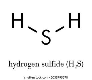 Molécula de sulfuro de hidrógeno (H2S). Gas tóxico con olor característico de huevos podridos. Fórmula esquelética.