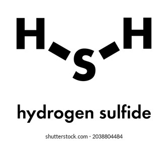 Molécula de sulfuro de hidrógeno (H2S). Gas tóxico con olor característico de huevos podridos. Fórmula esquelética.