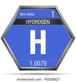 Hydrogen symbol in the form of a hexagon with a metallic frame. Element number 1 of the Periodic Table of the Elements - Chemistry 