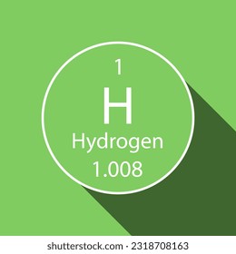 Hydrogen symbol with long shadow design. Chemical element of the periodic table. Vector illustration.