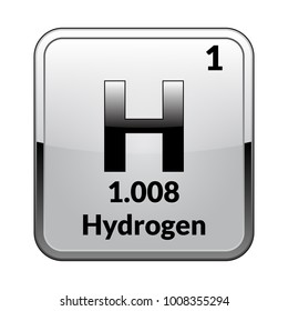 Hydrogen symbol.Chemical element of the periodic table on a glossy white background in a silver frame.Vector illustration.