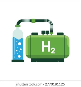 Hydrogen tank system with H2 label representing clean energy production. Suitable for renewable energy visuals, industrial processes, sustainability projects, and fuel technology graphics.