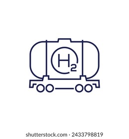 Icono de línea de vagón de tanque de hidrógeno, tanque de tren de carga