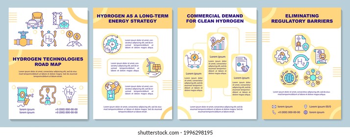Hydrogen technologies road map brochure template. Energy strategy. Flyer, booklet, leaflet print, cover design with linear icons. Vector layouts for presentation, annual reports, advertisement pages
