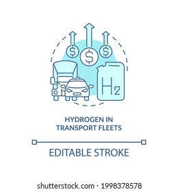 Hydrogen in transport fleets concept icon. Delivering fuel process abstract idea thin line illustration. Distribution. Delivering fuel process. Vector isolated outline color drawing. Editable stroke