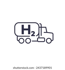 hydrogen truck icon, h2 tanker on white