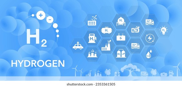 Hydrogen vector illustration concept. Alternative energy and fuel source. icon set with friendly and sustainable development for environment and alternative lifestyle