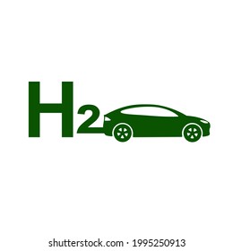 Hydrogen vehicle icon. Hydrogen powered car side view. Vector Illustration