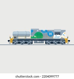 A Hydrogen-fueled Locomotive. Side View. Vector Illustration