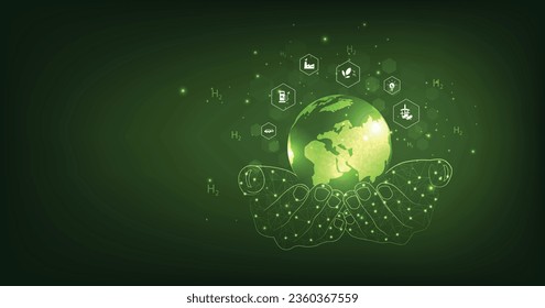 El hidrógeno (H2) es energía ecológica limpia. Concepto de energía de hidrógeno limpia. industria ecológica y energía alternativa. Reducción de las emisiones de gases de efecto invernadero.	