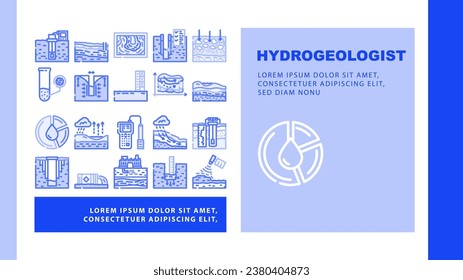 hydrogeologist industrial landing web page vector. geology industry, pipe drill, man engineering mining, geologist oil, team, data hydrogeologist industrial Illustration svg