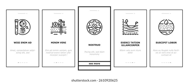 hydrogeologist industrial onboarding mobile vector geology industry, pipe drill, man engineering mining, geologist oil, team, data hydrogeologist industrial illustrations