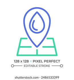 Hydrological map two color line icon. Water bodies locations. Water system mapping. Cartography bicolor outline symbol. Duotone linear pictogram. Isolated illustration. Editable stroke
