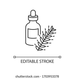 Hydrolyzed Wheat Protein Pixel Perfect Linear Icon. Herbal Extract In Container With Droplet. Thin Line Customizable Illustration. Contour Symbol. Vector Isolated Outline Drawing. Editable Stroke