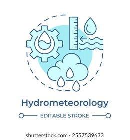 Hydrometeorology soft blue concept icon. Managing water resources research. Application of meteorology. Round shape line illustration. Abstract idea. Graphic design. Easy to use in presentation