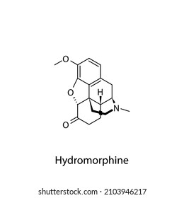 Hydromorphine molecular structure, flat skeletal chemical formula. Opioid, painkiller, narcotic, analgesic . Vector illustration.