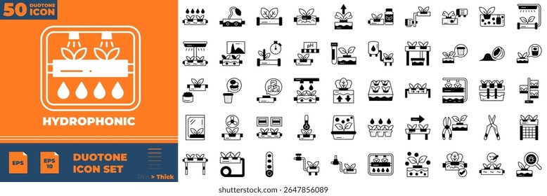 Hydrophonic Duotone Editable Icons set. Vector illustration in modern thin duotone style of hydrophonic icons: farmer, greenhouse, hydroponic, etc
