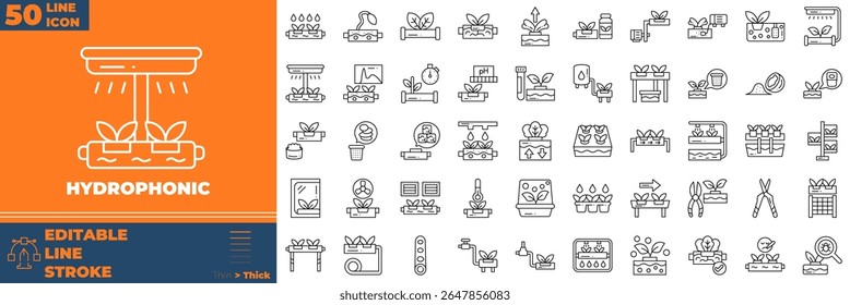 Hydrophonic Line Editable Icons set. Vector illustration in modern thin line style of hydrophonic icons: farmer, greenhouse, hydroponic, etc