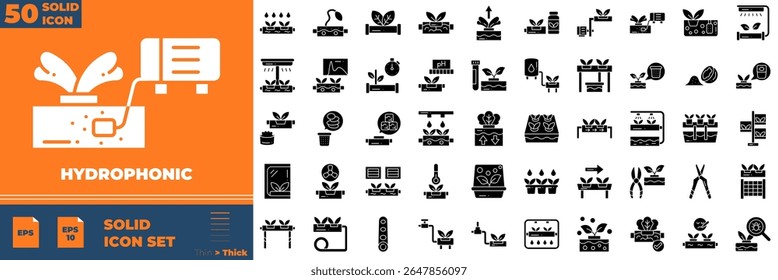 Hydrophonic Solid Editable Icons set. Vector illustration in modern thin solid style of hydrophonic icons: farmer, greenhouse, hydroponic, etc