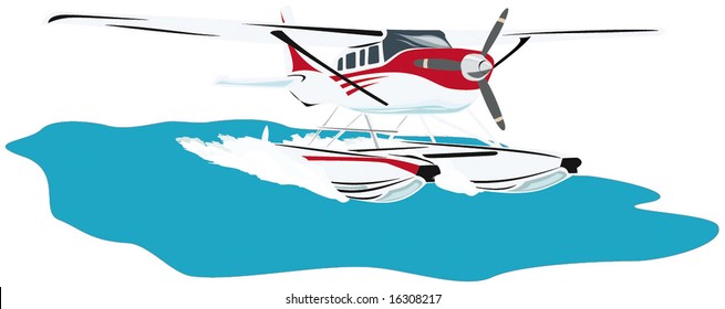 hydroplan is landing on the sea