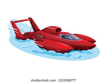 Hydroplane boat racing red cartoon illustration vector