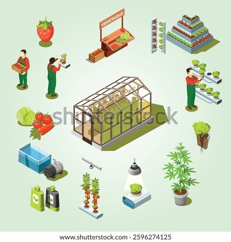 Hydroponic Farming Isometric Flowchart 3d floral garden eco
