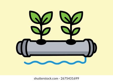 Hydroponic growing system with young plants and water flow for urban farming