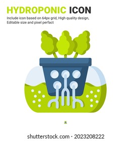 Hydroponic icon vector with flat color style isolated on white background. Vector illustration hydroponic sign symbol icon concept for digital farming, technology, industry, agriculture and project
