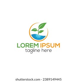 Plantilla vectorial de diseño de logotipo de raíces hidropónicas de hoja natural
