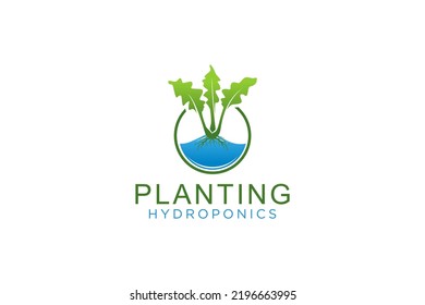 Hydroponic plant logo design organic farming water gardening icon symbol 