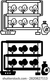 Hydroponic System Icons. Line and Glyph Vector Illustrations. Soil-Free Plant Growing Method. Water and Nutrient Solution. Agrotechnology and Smart Farming Concept