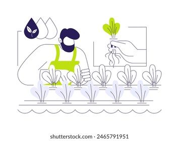 Hydroponics abstract concept vector illustration. Farmer planting in greenhouse, agroecology industry, sustainable agriculture, precision agriculture, gardening process abstract metaphor.
