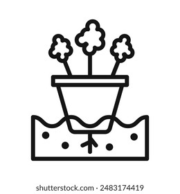 Icono de maceta de cultivo hidropónica Vector de arte de línea negra