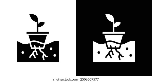 Hydroponics farming pot icon Thin line illustration set